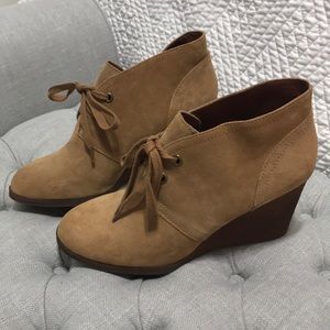 Lucky Brand Tan Suede Wedge Booties